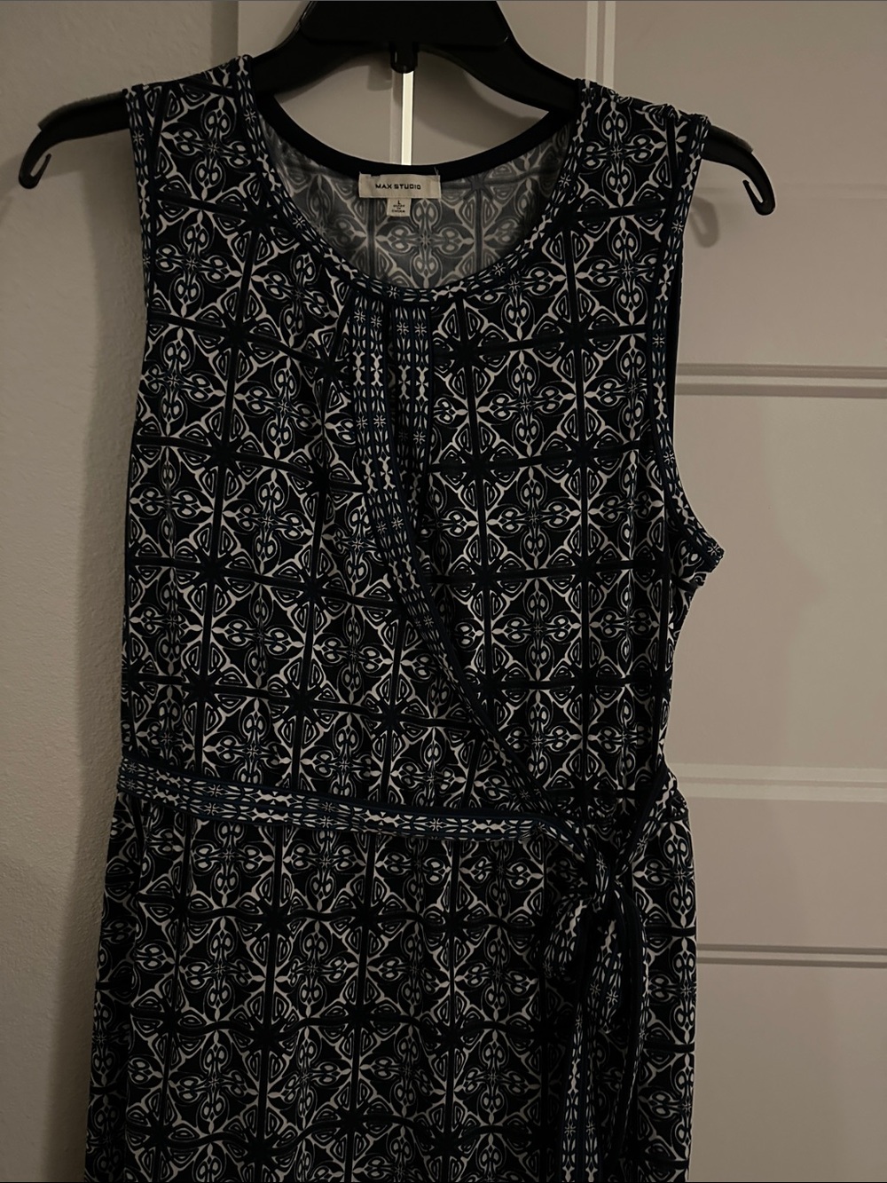 Max Studio Navy & White Sleeveless Wrap-Style Midi Dress - Picture 3 of 3